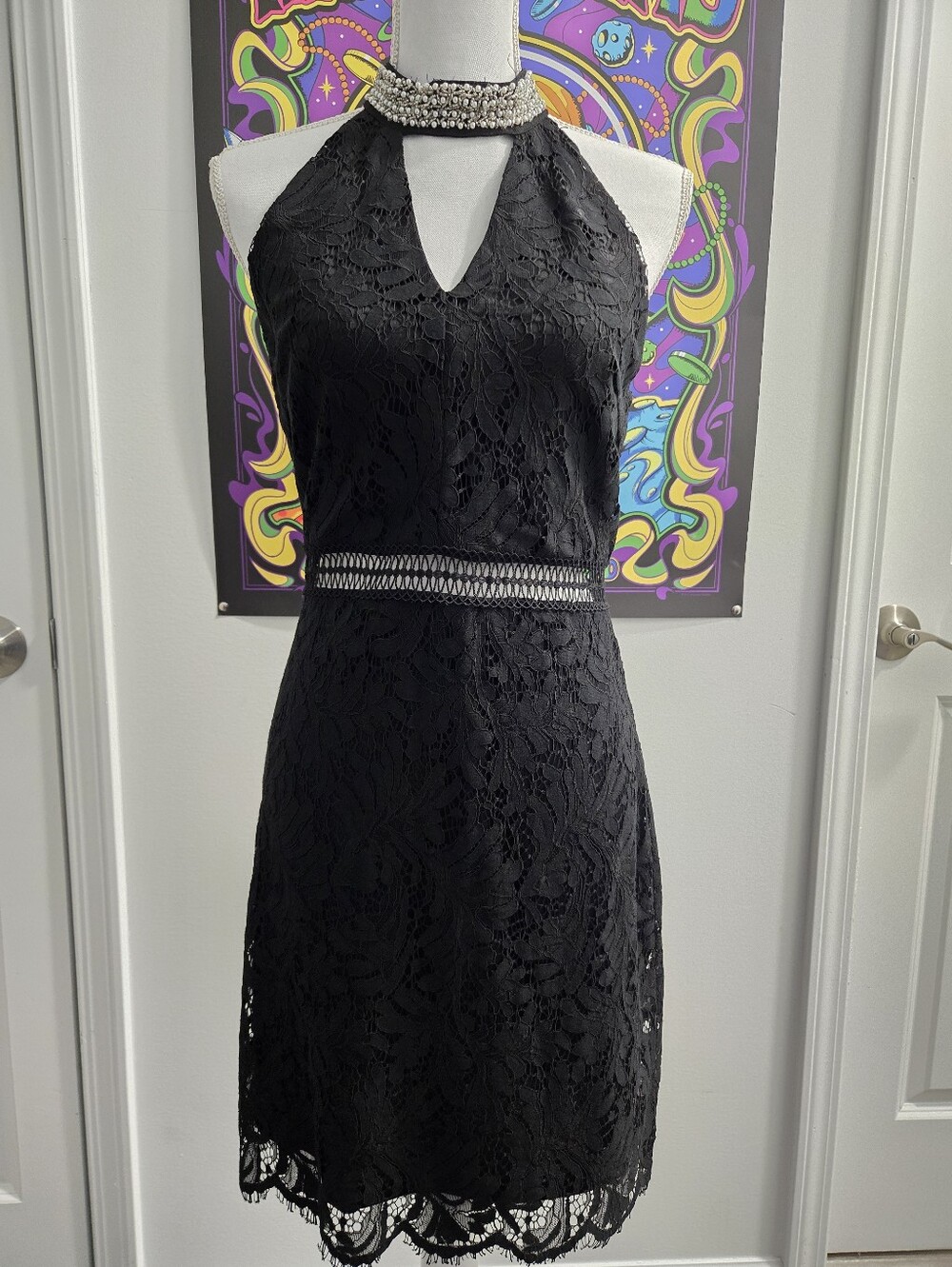 Francesca's Black Lace Halter Cocktail Dress - Medium